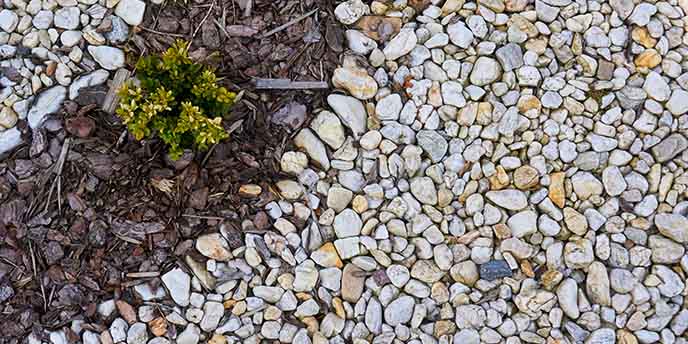 Rock Mulch and Gravel in a Garden Bed